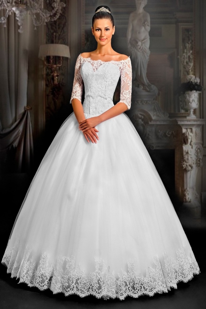 Свадебное платье с гипюровыми рукавами